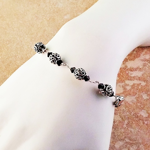 Sterling 925 Silver Bracelet w Swarovski Crystals - Picture 3 of 5